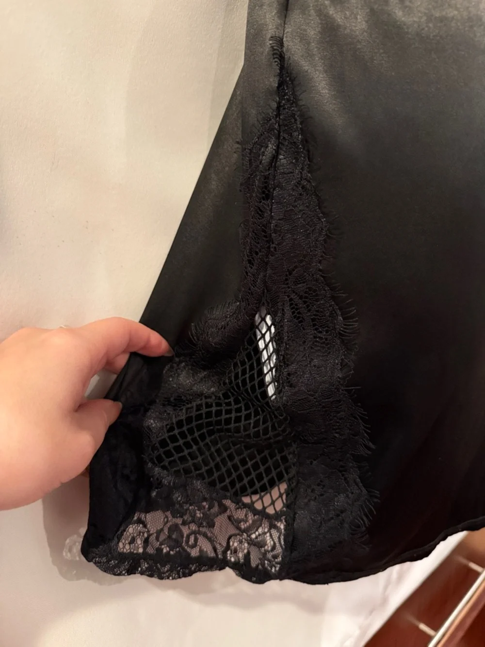 Black Lace Satin Slip Dress - Women's Intimates